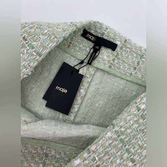 NWT maje Jinova Mini Skirt Green Metallic Tweed Size 40 - Picture 4 of 14